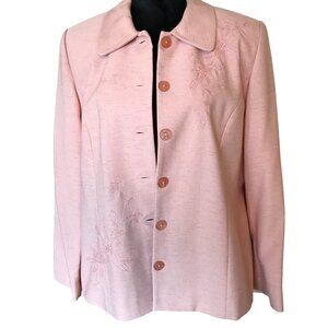 Alfred Dunner Beaded Blazer: Vintage 80s Floral Embroidery Jacket, Peach 14P